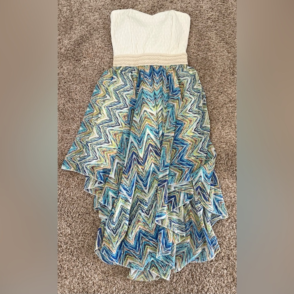 Liberty Love Strapless Dress Medium High Low Chevron Boho Summer